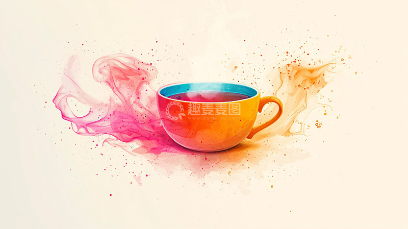 高清大图下载【趣麦麦图】彩色水彩茶杯
