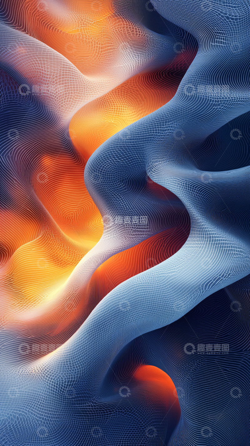 高清大图下载【趣麦麦图】蓝色曲线与橙色光晕交织