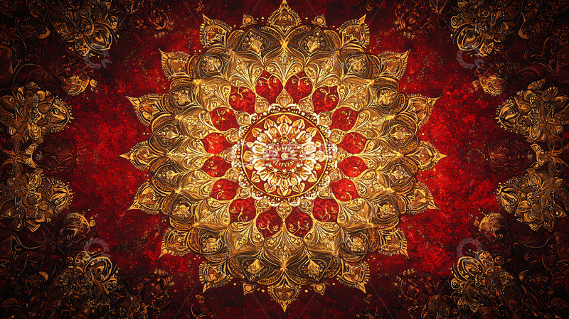 高清大图下载【趣麦麦图】金色红色曼陀罗