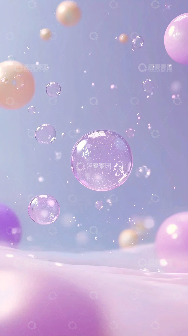 高清大图下载【趣麦麦图】梦幻泡泡紫色液体背景