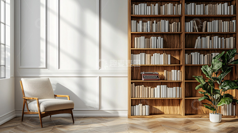 高清大图下载【趣麦麦图】阳光洒落的书房一角