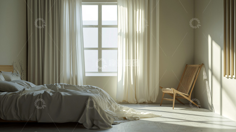 高清大图下载【趣麦麦图】极简卧室阳光透过窗帘
