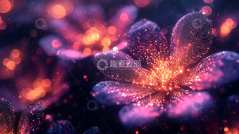 高清大图下载【趣麦麦图】梦幻紫粉色发光花朵