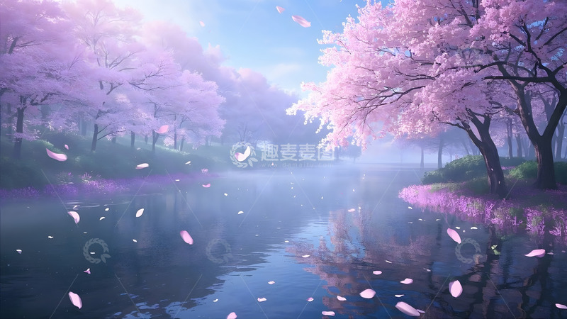 高清大图下载【趣麦麦图】诗意唯美的春日湖岸风光1