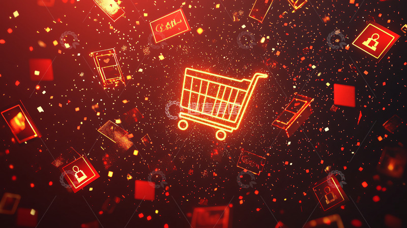 高清大图下载【趣麦麦图】红色背景购物篮