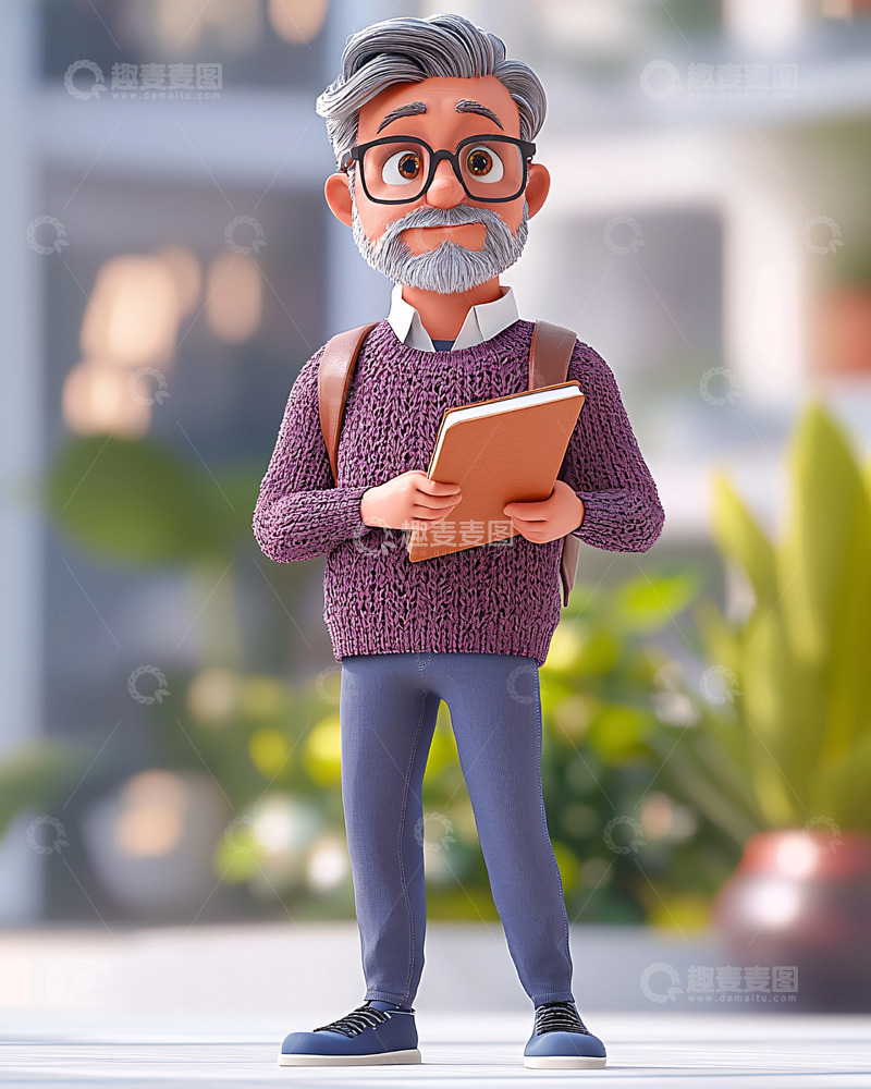 高清大图下载【趣麦麦图】戴眼镜的卡通老人