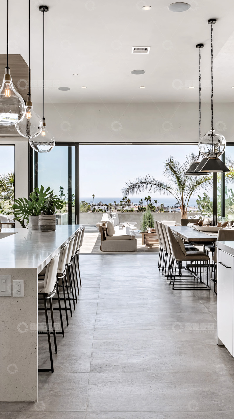 高清大图下载【趣麦麦图】现代简约海景开放式厨房