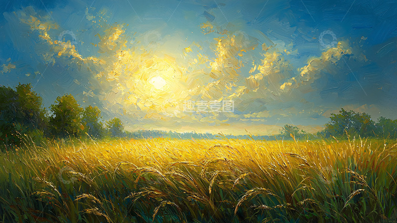 高清大图下载【趣麦麦图】金色麦田日落