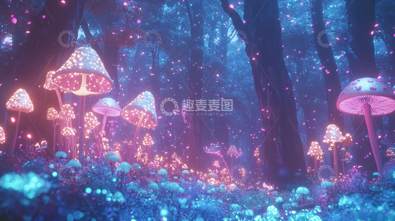 高清大图下载【趣麦麦图】梦幻蘑菇伞下的故事