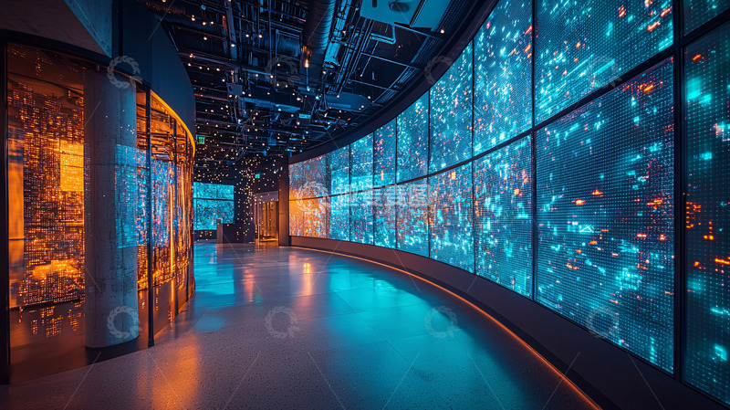 高清大图下载【趣麦麦图】科技感十足的蓝色光影走廊