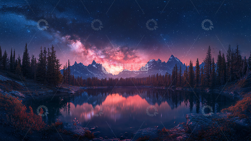 高清大图下载【趣麦麦图】星空下的宁静山湖