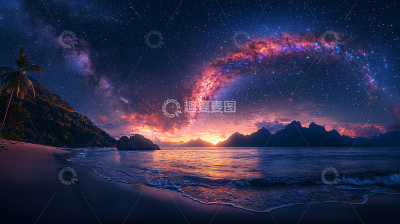 高清大图下载【趣麦麦图】海边星空银河