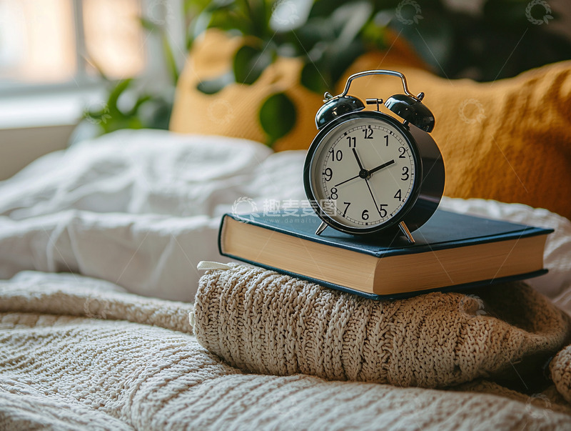 高清大图下载【趣麦麦图】床头闹钟和书本