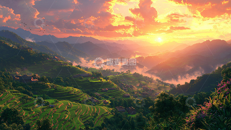 高清大图下载【趣麦麦图】壮丽山河日落美景