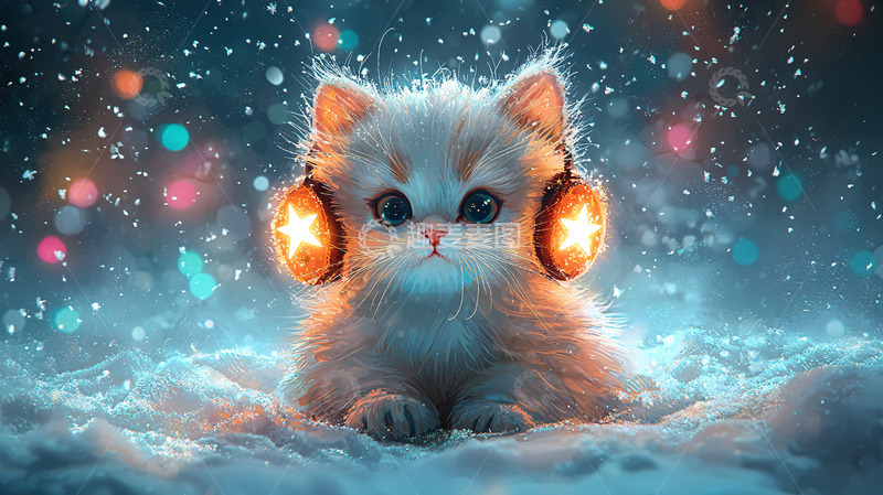 高清大图下载【趣麦麦图】戴灯笼耳罩的小猫