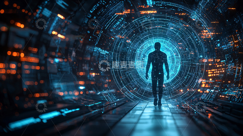 高清大图下载【趣麦麦图】未来科技通道中的人影