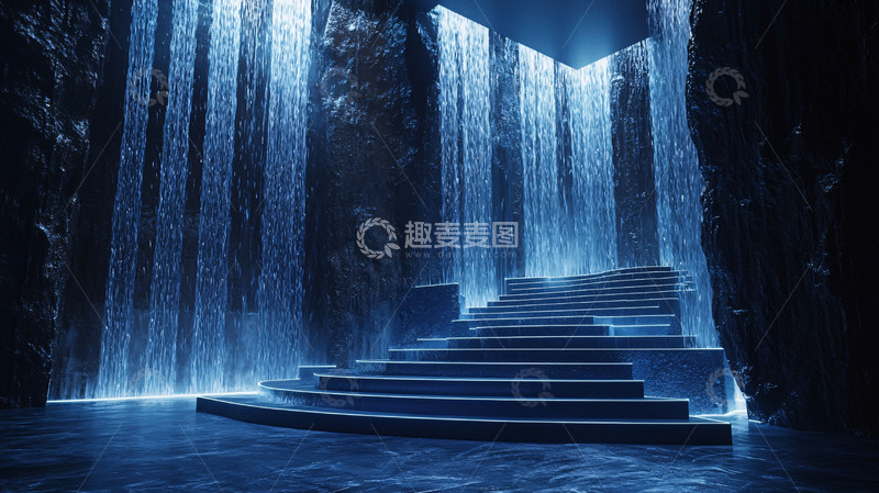 高清大图下载【趣麦麦图】蓝色瀑布室内场景