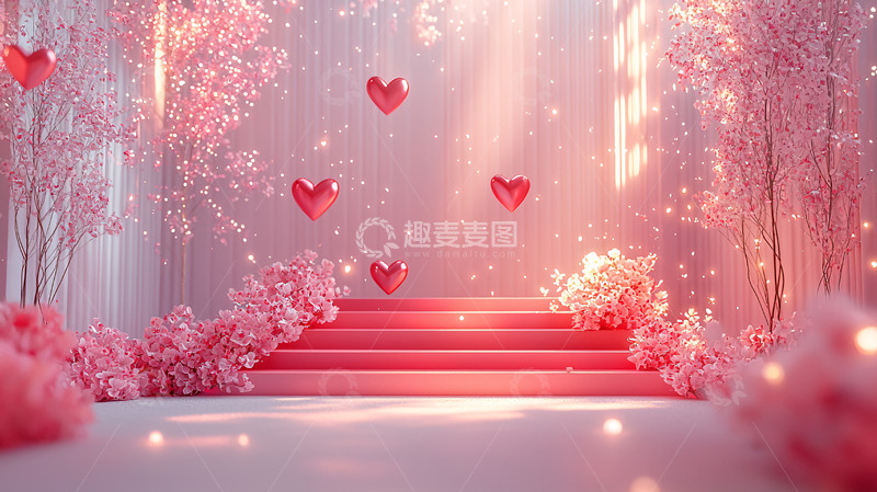 高清大图下载【趣麦麦图】粉色爱心阶梯背景