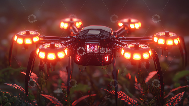 高清大图下载【趣麦麦图】红光蜘蛛机器人
