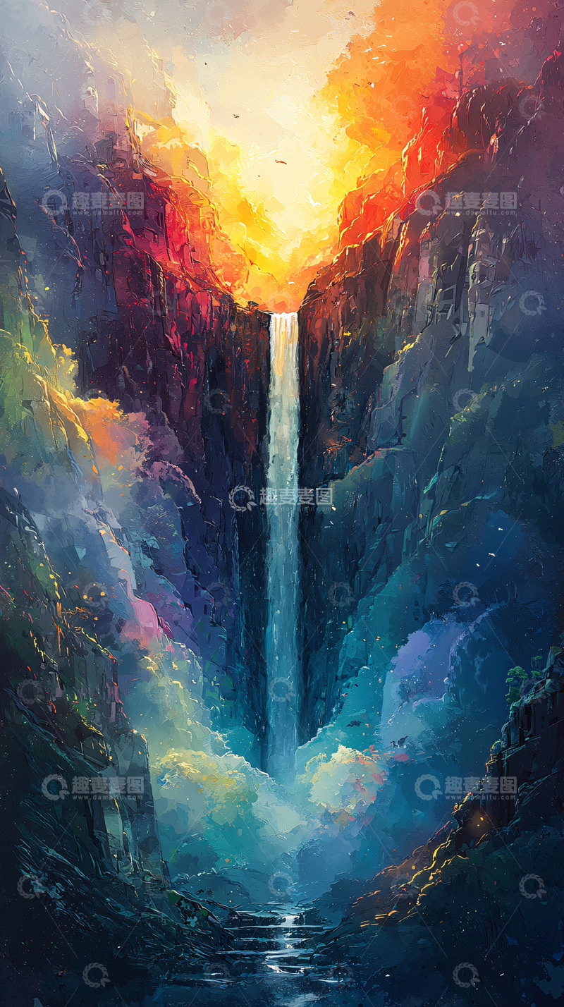 高清大图下载【趣麦麦图】梦幻彩虹瀑布