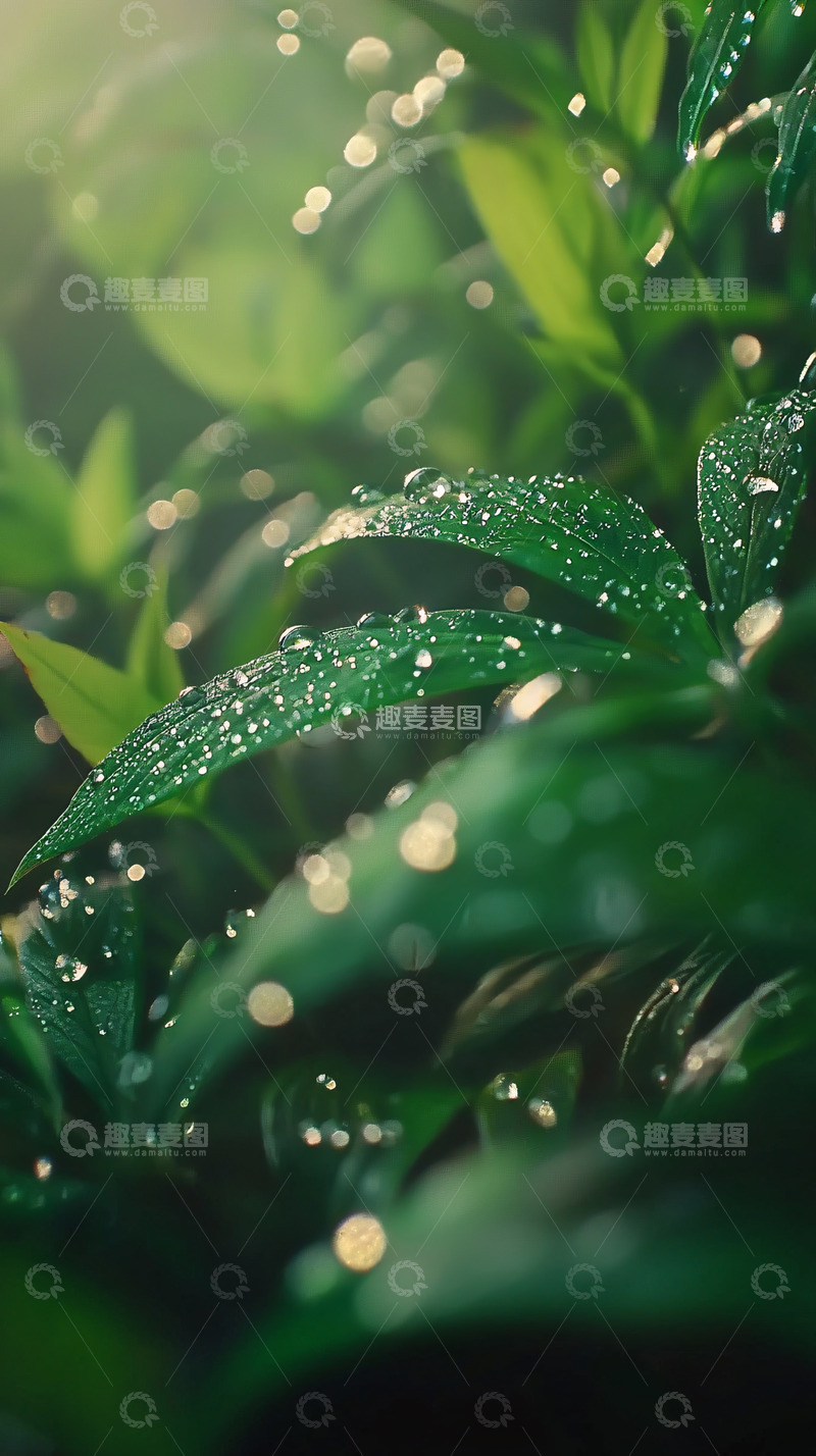 高清大图下载【趣麦麦图】绿叶上的水珠