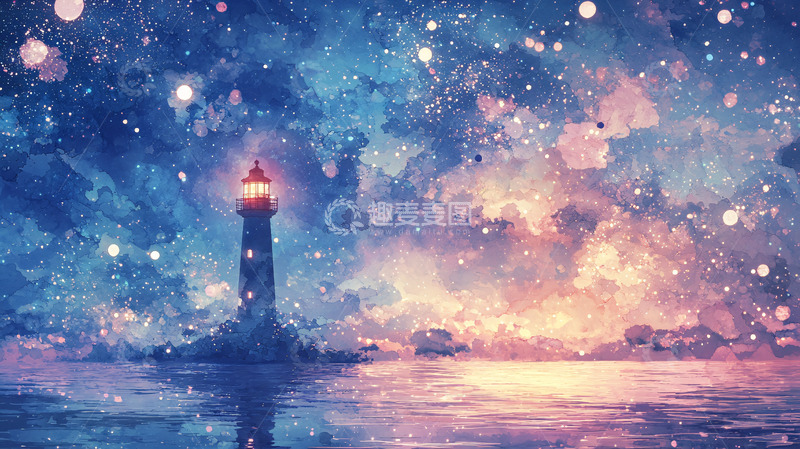 高清大图下载【趣麦麦图】梦幻星空灯塔