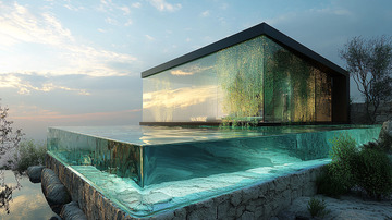 现代玻璃别墅泳池设计