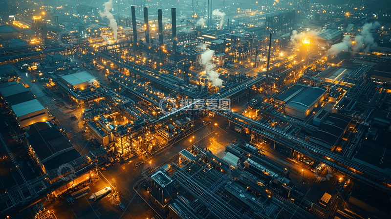 高清大图下载【趣麦麦图】夜晚繁忙的工业区景象