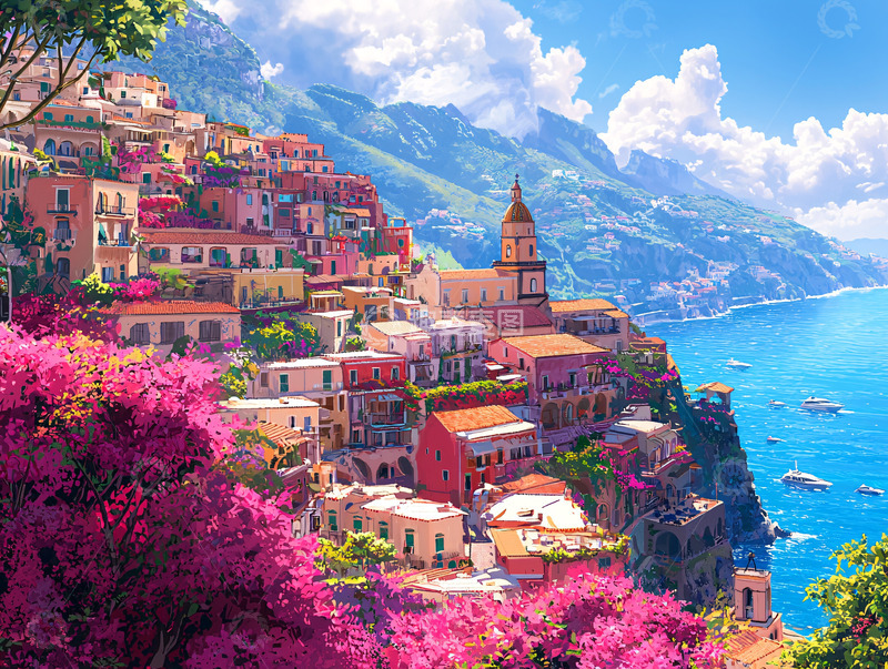 高清大图下载【趣麦麦图】地中海沿岸彩色小镇