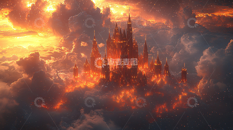 高清大图下载【趣麦麦图】燃烧的云端城堡
