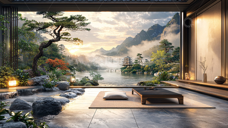 高清大图下载【趣麦麦图】禅意山水室内景观