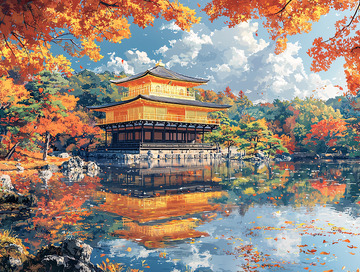 秋日金阁寺倒影