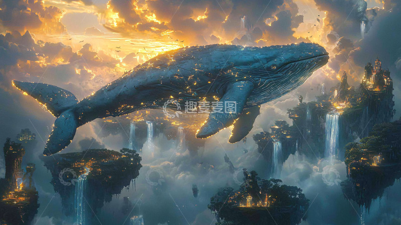 高清大图下载【趣麦麦图】鲸鱼飞翔