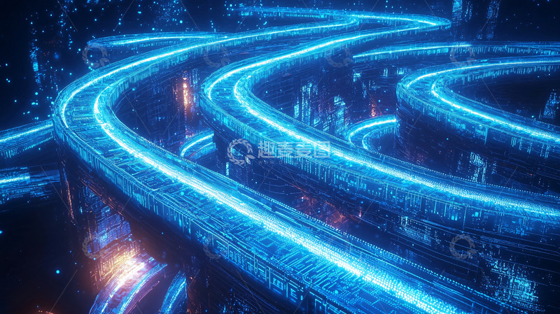高清大图下载【趣麦麦图】蓝色光带环绕科技感