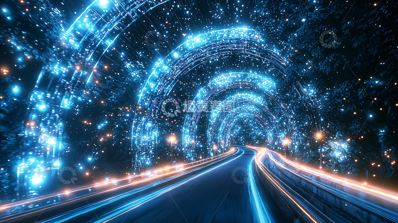 高清大图下载【趣麦麦图】蓝色光带隧道