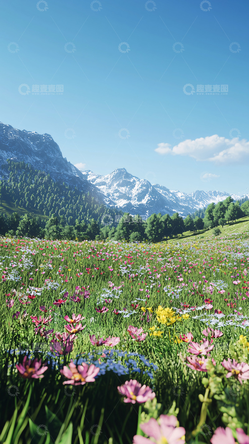 高清大图下载【趣麦麦图】山脉花海春日风景
