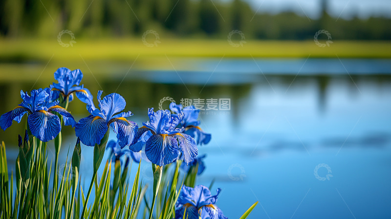 蓝花鸢尾湖边盛开