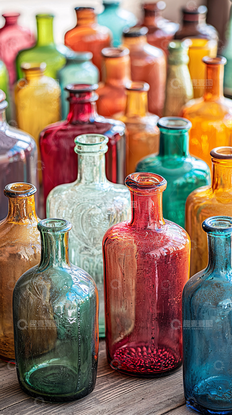 高清大图下载【趣麦麦图】-五彩玻璃瓶组合