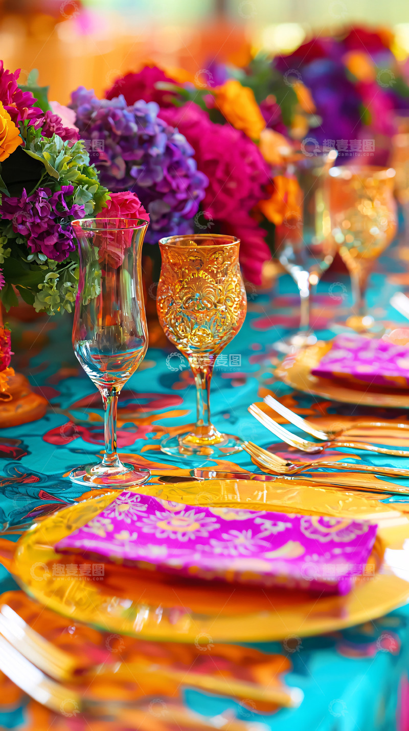 高清大图下载【趣麦麦图】色彩鲜艳的婚礼宴会桌布置