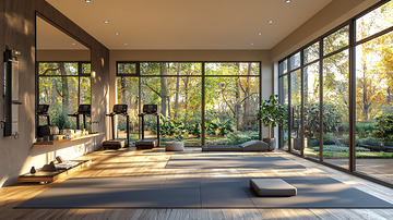 明亮舒适的落地窗瑜伽室