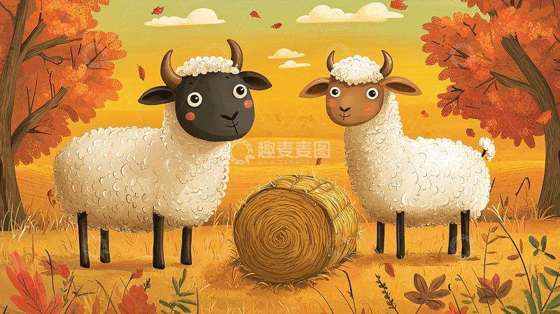 高清大图下载【趣麦麦图】秋天田园卡通羊