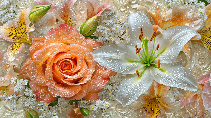 高清大图下载【趣麦麦图】玫瑰百合花束