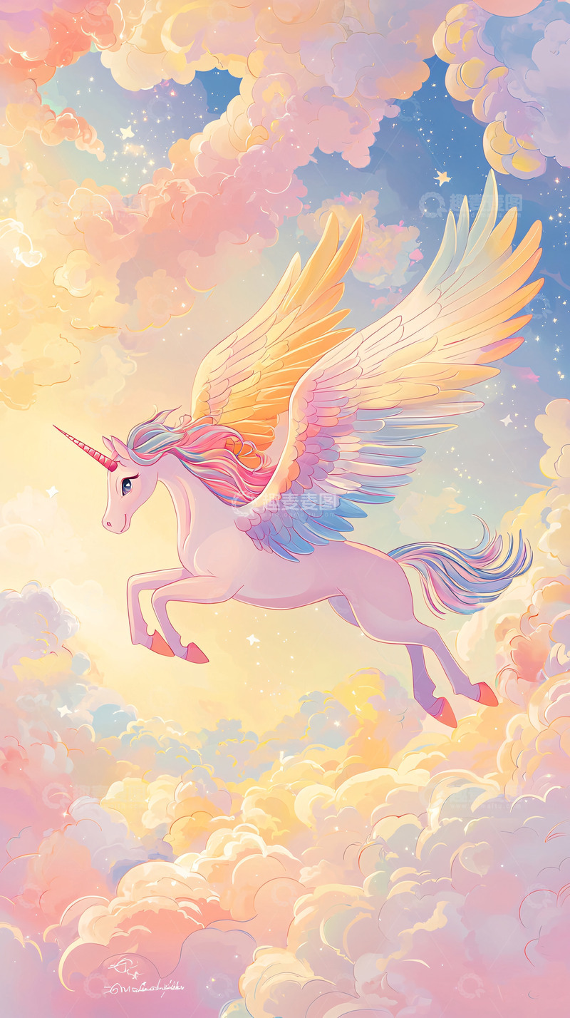 高清大图下载【趣麦麦图】梦幻独角兽飞翔