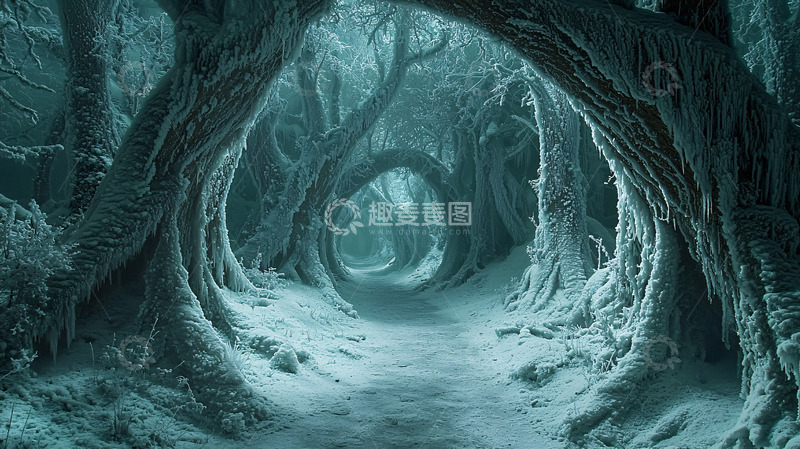 高清大图下载【趣麦麦图】冰雪森林奇幻之路