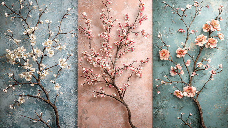 高清大图下载【趣麦麦图】三幅不同色调的梅花枝条