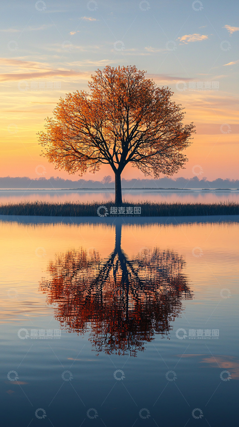 高清大图下载【趣麦麦图】孤树倒影