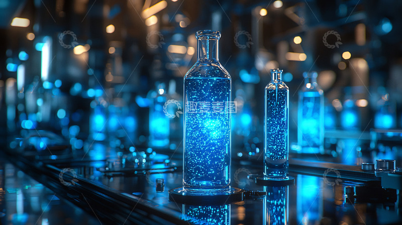 高清大图下载【趣麦麦图】蓝色液体瓶子在实验室