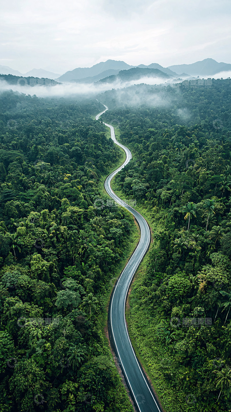 高清大图下载【趣麦麦图】蜿蜒山路穿梭雨林