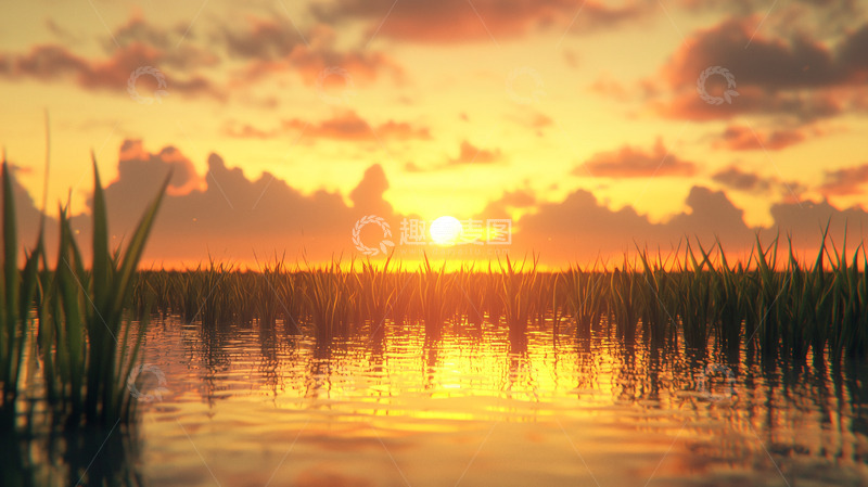 高清大图下载【趣麦麦图】夕阳西下水面倒影