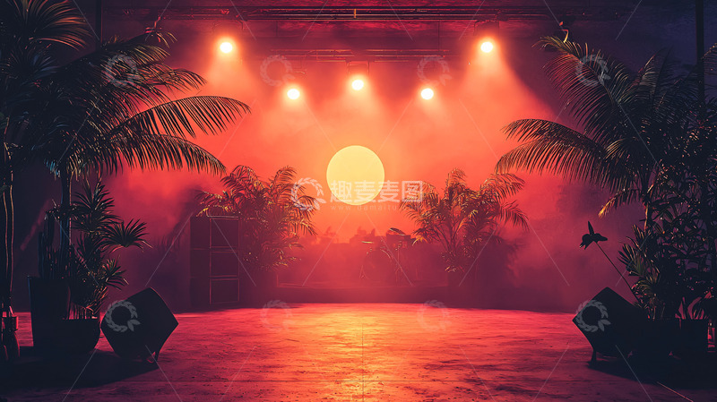 高清大图下载【趣麦麦图】复古热带舞台背景